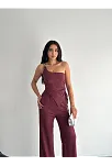 Asimetrik Crop Pantalon İkili Takım - Gül Kurusu