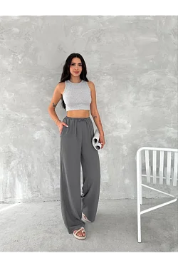Kadın Ayrobin Oversize Kadın Pantolon - Füme