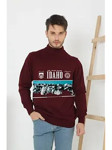 Erkek Yarım Bağazlı Kazak Baskılı Dokuma Triko - Bordo