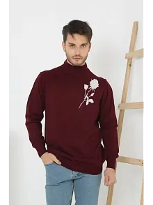 Erkek Yarım Bağazlı Kazak Baskılı Dokuma Triko - Bordo