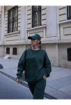 Kadın Bisiklet Yaka Nakış İşlemeli 3 İplik Pamuklu Sweat Alt-üst Takım - Yeşil