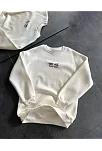 Kadın Bisiklet Yaka 3 İplik Baskılı Oversize Sweatshirt - Beyaz