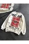 Kadın Bisiklet Yaka 3 İplik Baskılı Oversize Sweatshirt - Beyaz