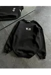 Kadın Bisiklet Yaka 3 İplik Pamuklu Baskılı Oversize Sweatshirt - Siyah