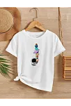 Kız Çocuk Baskılı T-shirt - Beyaz