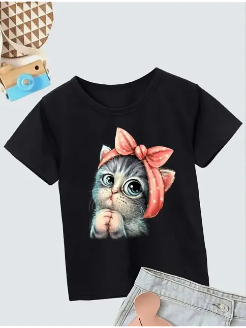 Çocuk Unisex Baskılı T-shirt - Siyah