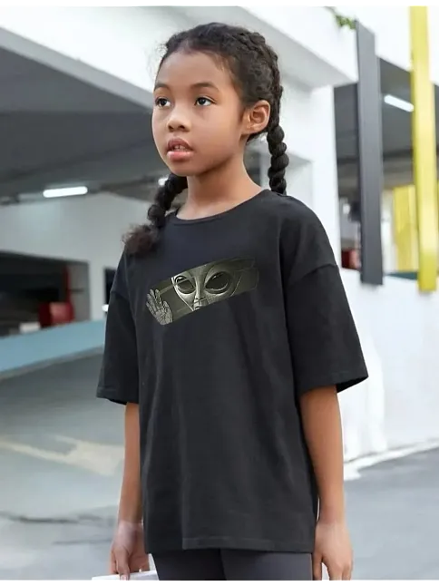 Çocuk Unisex Baskılı T-shirt - Siyah