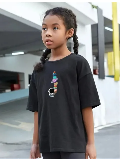 Çocuk Unisex Baskılı T-shirt - Siyah