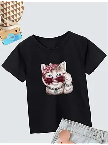 Kız Çocuk Bisiklet Yaka Baskılı T-shirt - Siyah