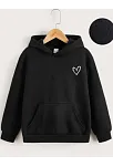Çocuk Unisex Kapüşonlu Çizgi Kalp Baskılı Sweatshirt - Siyah