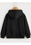 Çocuk Unisex Kapüşonlu Çizgi Kalp Baskılı Sweatshirt - Siyah