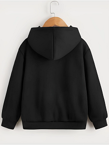 Çocuk Unisex Kapüşonlu Çizgi Kalp Baskılı Sweatshirt - Siyah