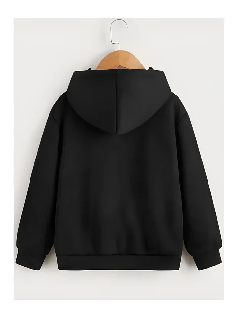 Çocuk Unisex Kapüşonlu Çizgi Kalp Baskılı Sweatshirt - Siyah