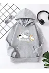 Çocuk Unisex Kapüşonlu Kedicik Baskılı Pamuklu Sweatshirt - Gri