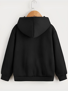 Çocuk Unisex Kapüşonlu Tatlı Kedi Baskılı Sweatshirt - Siyah