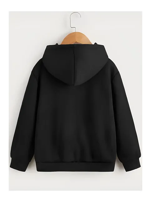 Çocuk Unisex Kapüşonlu Tatlı Kedi Baskılı Sweatshirt - Siyah