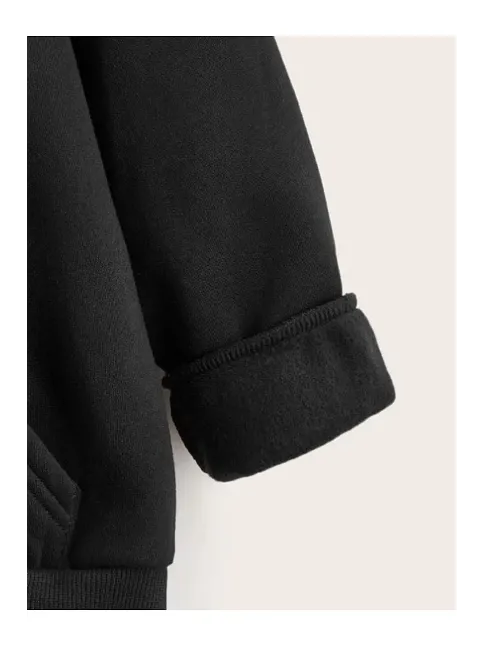 Çocuk Unisex Kapüşonlu Tatlı Kedi Baskılı Sweatshirt - Siyah