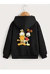 Çocuk Unisex Kapüşonlu Ön Ve Arka Garfield Baskılı Sweatshirt - Siyah