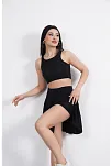 Sendy Kumaş Bisiklet Yaka Crop Şortlu Etek İkili Takım - Siyah