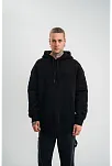 Erkek 3 İplik Pamuklu Oversize Kapüşonlu Nakışlı Hoodie Sweatshirt - Siyah
