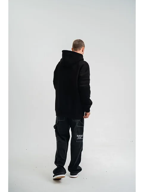 Erkek 3 İplik Pamuklu Oversize Kapüşonlu Nakışlı Hoodie Sweatshirt - Siyah