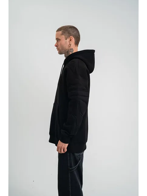 Erkek 3 İplik Pamuklu Oversize Kapüşonlu Nakışlı Hoodie Sweatshirt - Siyah