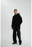 Erkek 3 İplik Pamuklu Oversize Kapüşonlu Nakışlı Hoodie Sweatshirt - Siyah