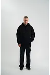 Erkek 3 İplik Pamuklu Oversize Kapüşonlu Nakışlı Hoodie Sweatshirt - Siyah