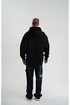 Erkek 3 İplik Pamuklu Oversize Kapüşonlu Nakışlı Hoodie Sweatshirt - Siyah