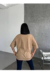 Kadın Düz T-shirt Kısa Kol Bisiklet Yaka Oversize Rahat Kalıp Günlük Tişört - Bej