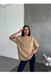 Kadın Düz T-shirt Kısa Kol Bisiklet Yaka Oversize Rahat Kalıp Günlük Tişört - Bej