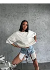 Kadın Düz T-shirt Kısa Kol Bisiklet Yaka Oversize Rahat Kalıp Günlük Tişört - Beyaz