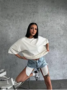 Kadın Düz T-shirt Kısa Kol Bisiklet Yaka Oversize Rahat Kalıp Günlük Tişört - Beyaz