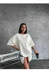 Kadın Düz T-shirt Kısa Kol Bisiklet Yaka Oversize Rahat Kalıp Günlük Tişört - Beyaz
