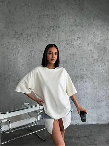 Kadın Düz T-shirt Kısa Kol Bisiklet Yaka Oversize Rahat Kalıp Günlük Tişört - Beyaz