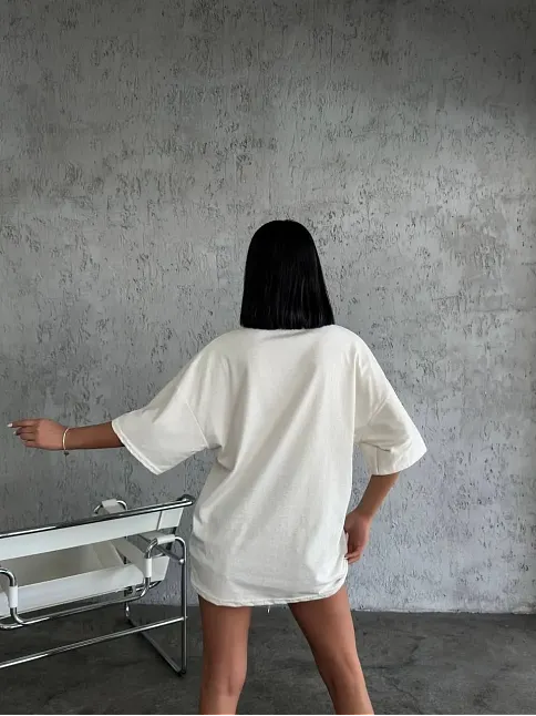 Kadın Düz T-shirt Kısa Kol Bisiklet Yaka Oversize Rahat Kalıp Günlük Tişört - Beyaz