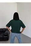 Kadın Düz T-shirt Kısa Kol Bisiklet Yaka Oversize Rahat Kalıp Günlük Tişört - Haki