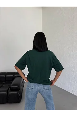 Kadın Düz T-shirt Kısa Kol Bisiklet Yaka Oversize Rahat Kalıp Günlük Tişört - Haki Kadın Düz T-shirt Kısa Kol Bisiklet Yaka Oversize Rahat Kalıp Günlük Tişört - Haki
