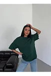 Kadın Düz T-shirt Kısa Kol Bisiklet Yaka Oversize Rahat Kalıp Günlük Tişört - Haki
