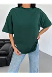 Kadın Düz T-shirt Kısa Kol Bisiklet Yaka Oversize Rahat Kalıp Günlük Tişört - Haki