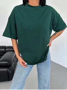 Kadın Düz T-shirt Kısa Kol Bisiklet Yaka Oversize Rahat Kalıp Günlük Tişört - Haki