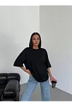 Kadın Düz T-shirt Kısa Kol Bisiklet Yaka Oversize Tişört - Siyah