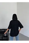 Kadın Düz T-shirt Kısa Kol Bisiklet Yaka Oversize Tişört - Siyah