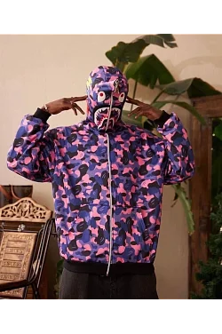 Erkek 2 İplik Bape Kapüşonu Fermuarlı Hırka - Mor Erkek 2 İplik Bape Kapüşonu Fermuarlı Hırka - Mor