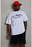 Erkek Kısa Kol Tişört Bisiklet Yaka Kanat Baskılı Oversize T-shirt - Beyaz
