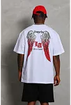 Erkek Kısa Kol Tişört Bisiklet Yaka Kanat Baskılı Oversize T-shirt - Beyaz