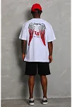 Erkek Kısa Kol Tişört Bisiklet Yaka Kanat Baskılı Oversize T-shirt - Beyaz