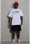 Erkek Kısa Kol Tişört Bisiklet Yaka Kanat Baskılı Oversize T-shirt - Beyaz