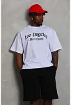 Erkek Kısa Kol Tişört Bisiklet Yaka Kanat Baskılı Oversize T-shirt - Beyaz