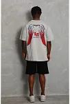 Erkek Baskılı Tişört Kısa Kol Bisiklet Yaka Oversize T-shirt - Gri